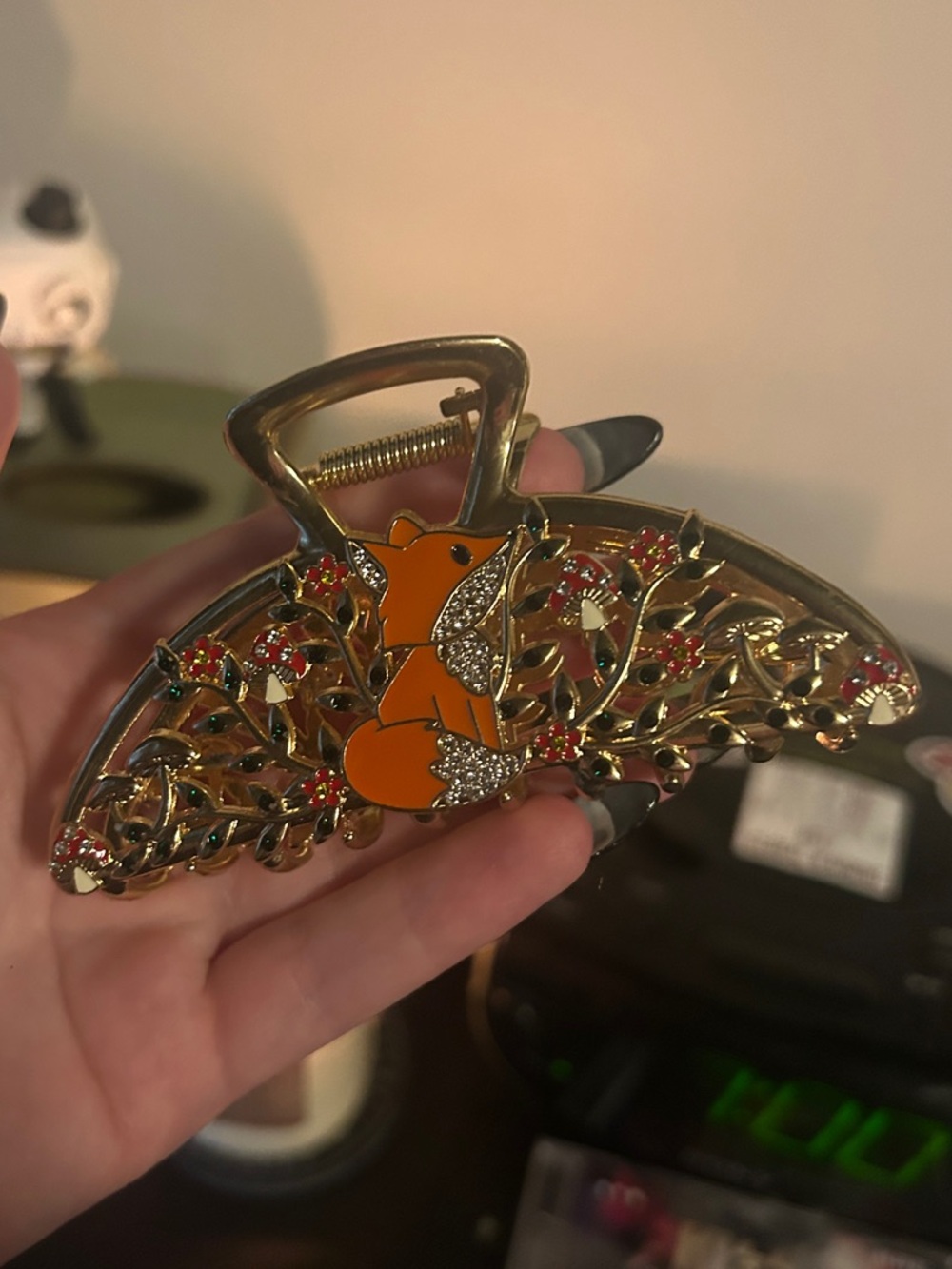 Hot Topic Gold-tone Hair Claw with Orange Enamel Fox and Red Accents